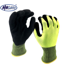 NMSAFETY 13G Hi-Viz Yellow Nylon Liner Coated Foam Latex Palm Anti-Slip protective gloves